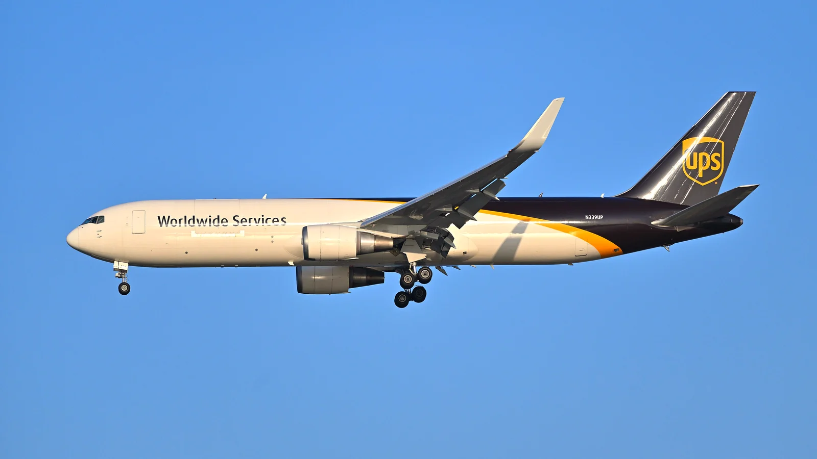 UPS Boeing 767-300F freighter on final approach to Boston