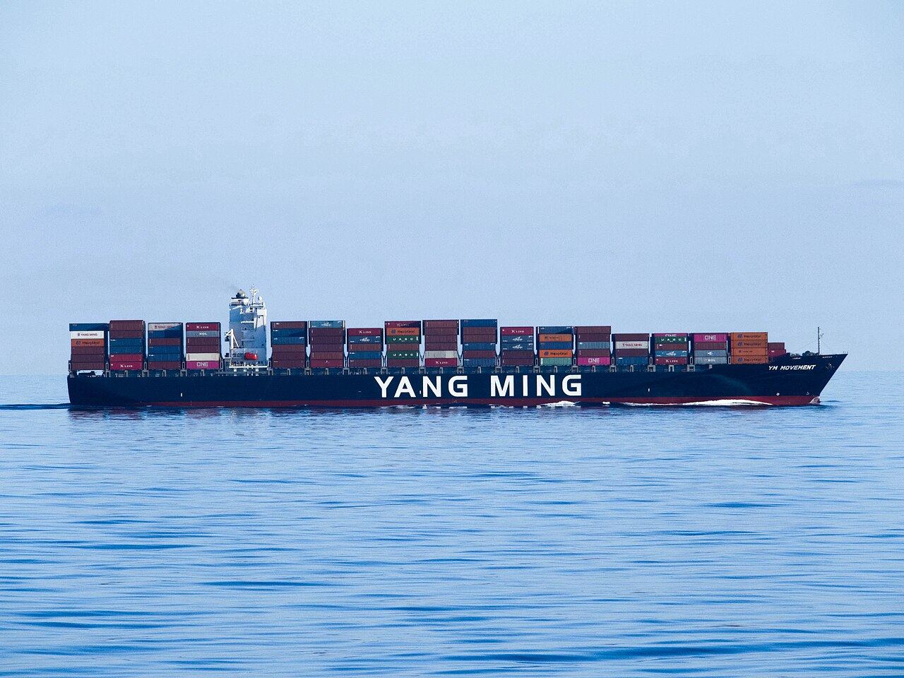 YANG MING Container Ship in the mediterranean sea towards the Suez Canal